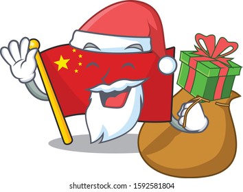 Santa flag china Scroll Cartoon character design with box of gift