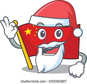 Santa flag china Scroll cartoon character design with ok finger