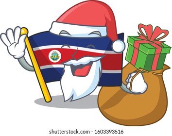 Santa flag costa rica Scroll Cartoon character design with box of gift