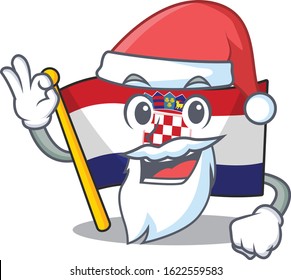Santa flag croatia Scroll cartoon character design with ok finger