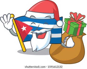 Santa flag cuba Scroll Cartoon character design with box of gift