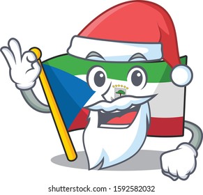 Santa flag equatorial guinea Scroll cartoon character design with ok finger