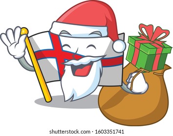 Santa flag faroe island Scroll Cartoon character design with box of gift