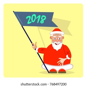 Santa with Flag with Figures 2018. Vector Illustration