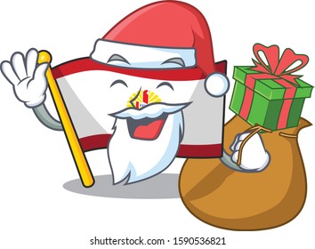 Santa flag french polynesia Scroll Cartoon character design with box of gift