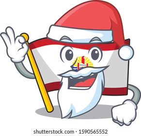 Santa flag french polynesia Scroll cartoon character design with ok finger