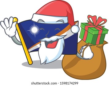 Santa flag marshall island Scroll Cartoon character design with box of gift