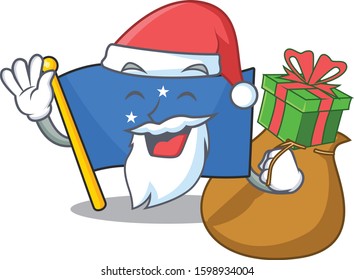 Santa flag micronesia Scroll Cartoon character design with box of gift