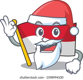 Santa flag monaco Scroll cartoon character design with ok finger