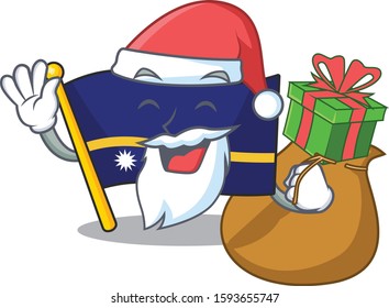 Santa flag nauru Scroll Cartoon character design with box of gift