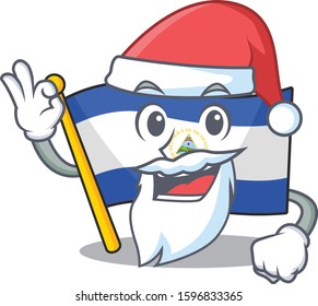 Santa flag nicaragua Scroll cartoon character design with ok finger