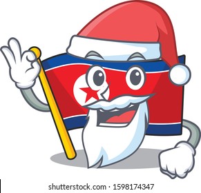 Santa flag north korea Scroll cartoon character design with ok finger