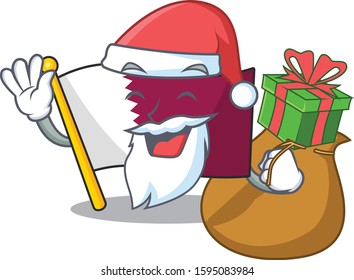 Santa flag qatar Scroll Cartoon character design with box of gift
