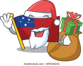 Santa flag samoa Scroll Cartoon character design with box of gift