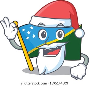 Santa flag solomon island Scroll cartoon character design with ok finger