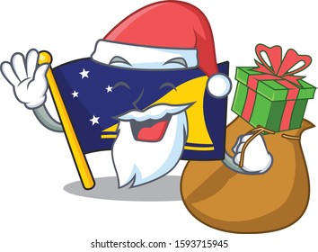 Santa flag tokelau Scroll Cartoon character design with box of gift