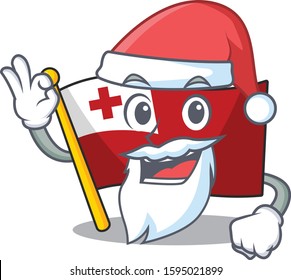Santa flag tonga Scroll cartoon character design with ok finger