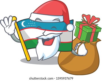 Santa flag uzbekistan Scroll Cartoon character design with box of gift