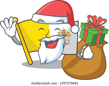 Santa flag vatican city Scroll Cartoon character design with box of gift