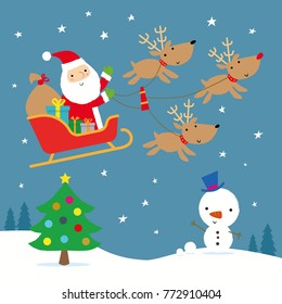 Santa flying across the night sky