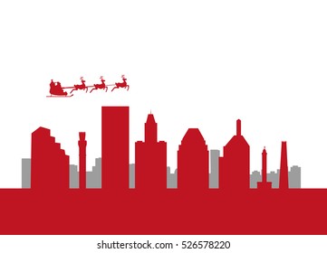 santa flying by city Baltimore City