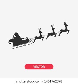 Santa flying with deer. Santa Claus sleigh and reindeer. Santa icon.