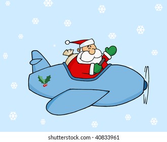 Santa Flying His Christmas Plane In The Snow