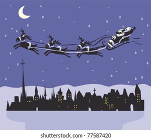 Santa flying in the night sky