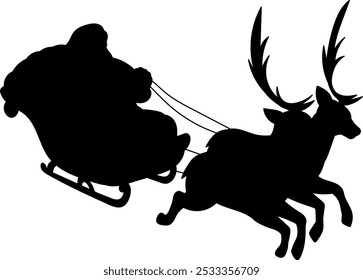 Santa volando en trineo con silueta de reno, Vector sobre fondo blanco