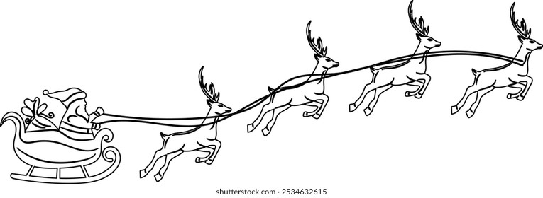 santa flying on sleigh sketch