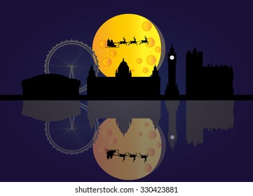 santa flying over city
