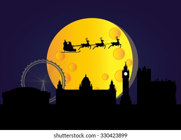 santa flying over city