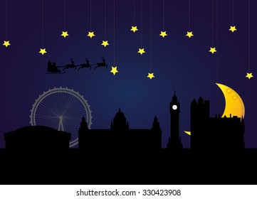 santa flying over city