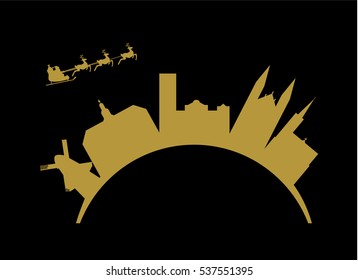 Santa flying over the city amsterdam