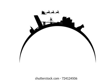 santa flying over city of Bilbao