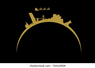 santa flying over city of Bilbao