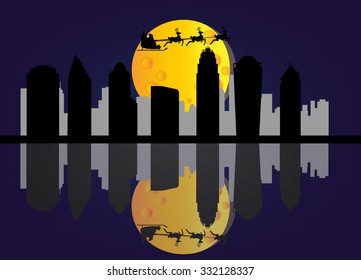 santa flying over the city of Charlotte
