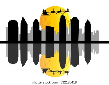 santa flying over the city of Charlotte