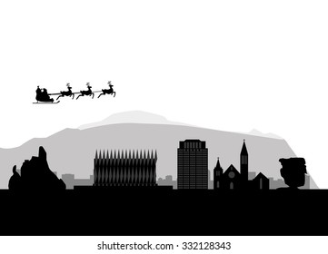 santa flying over the city of Colorado Springs