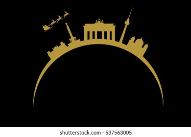 Santa flying over city skyline in germany