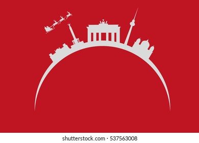 Santa flying over city skyline in germany