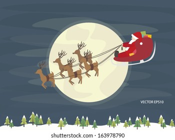 Santa Flying Over Forest 