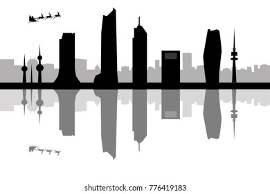 santa flying over kuwait skyline