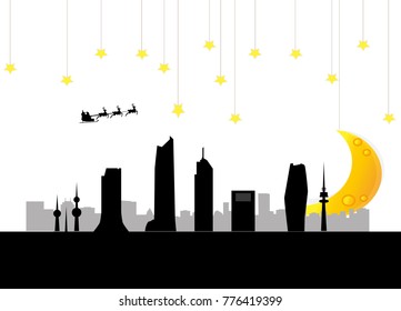 santa flying over kuwait skyline