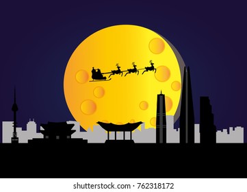 santa flying over seoul city