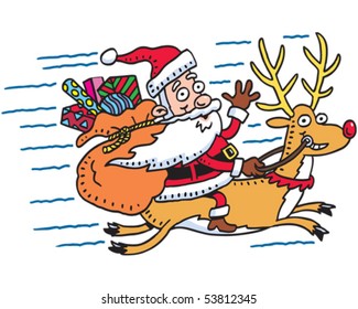 Santa flying with Reindeer