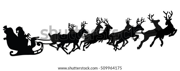 サンタがトナカイとそりを飛んでいる ベクターイラスト 分離型オブジェクト 黒いシルエット クリスマス 新年 のベクター画像素材 ロイヤリティフリー 509964175