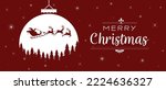 Santa is flying through the night sky under the Christmas forest. Santa sleigh driving over the big christmas ball in the night. Eps 10. Christmas Background or Banner.
