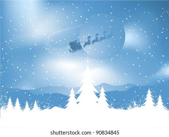 Santa flying through the night sky