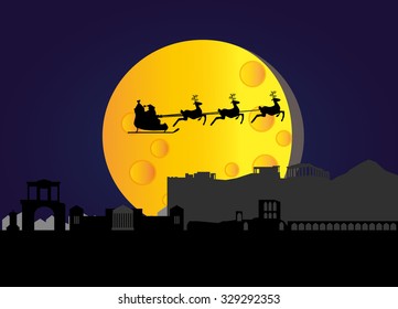 santa flying through the sky of Athens